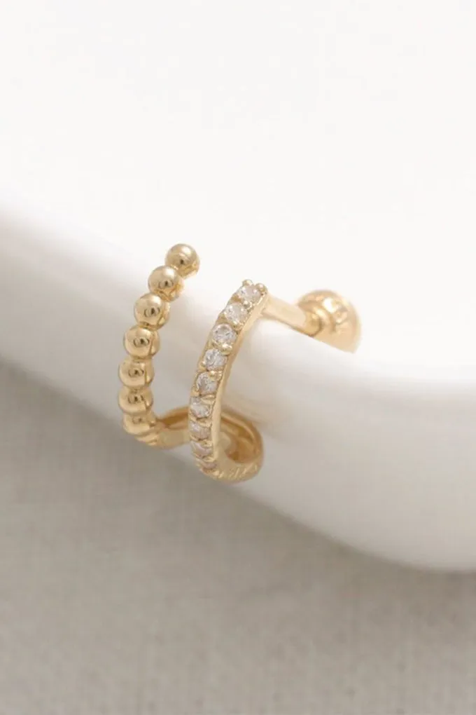 14K 18K Solid Gold Genuine Diamond Pave Wire & Tiny Ball Ear Hoop Stud Cartilage Tragus Helix Conch Lobe Piercing Earring