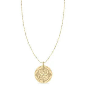 14k Diamond Evil Eye Medium Sunbeam Medallion Necklace