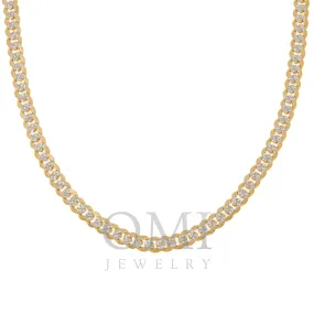 14K GOLD FLAT DIAMOND CUT 7MM OPEN CUBAN LINK CHAIN