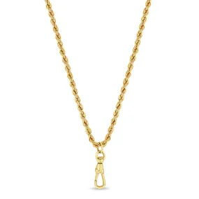 14k Gold Medium Rope Chain Necklace with Fob Clasp Drop