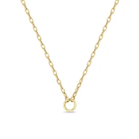 14k Gold Medium Square Oval Chain Round Enhancer Necklace