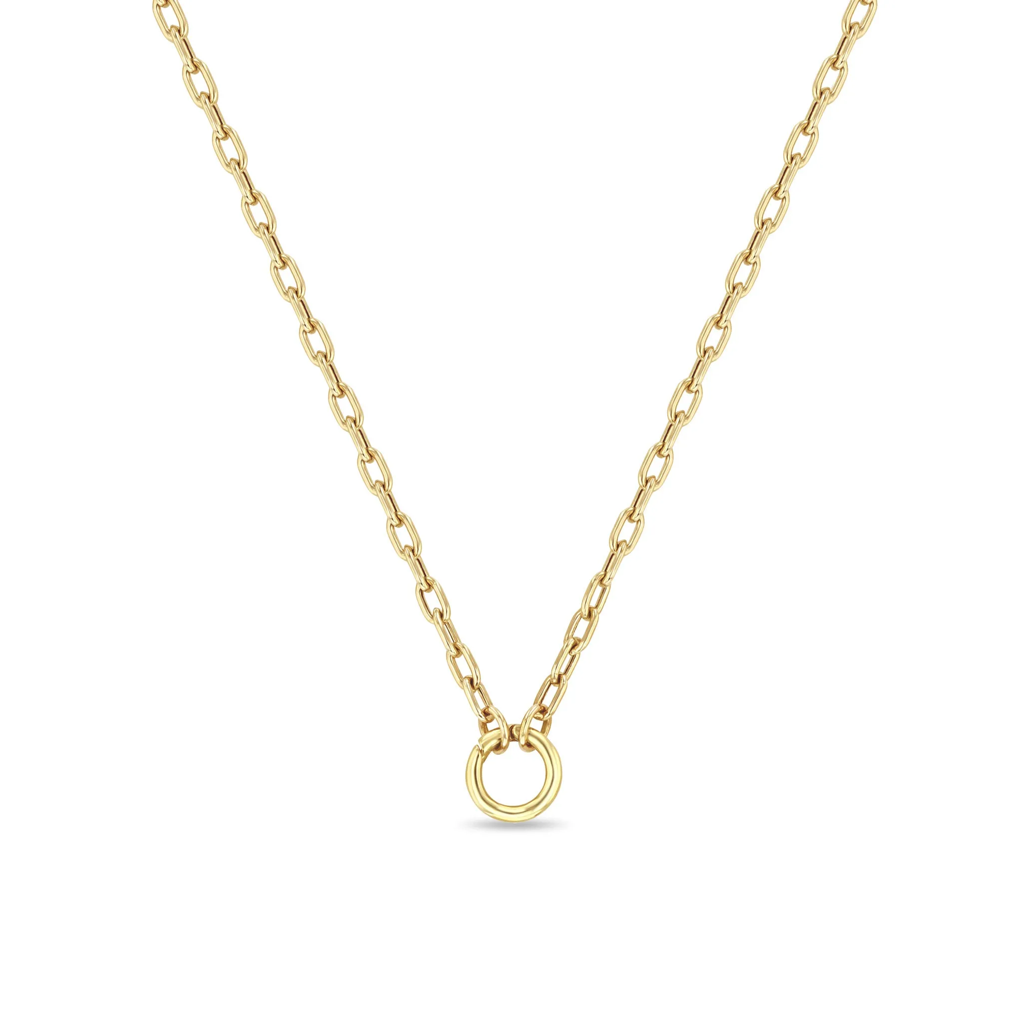 14k Gold Medium Square Oval Chain Round Enhancer Necklace