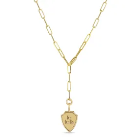 14k Small be bold Shield Necklace on Adjustable Paperclip Chain