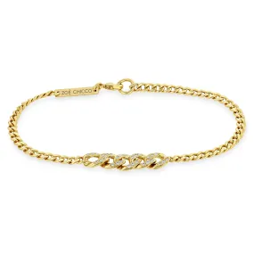 14k Small Curb Chain Bracelet with Pavé Diamond Large Curb Link Station