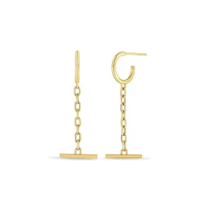 14k Square Oval Chain Toggle Drop Thick Huggie Hoops