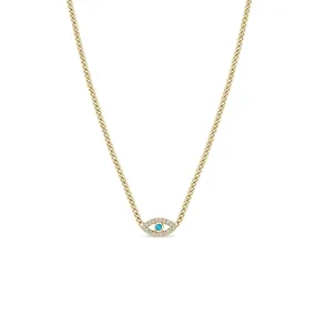 14k Turquoise & Diamond Evil Eye Curb Chain Necklace