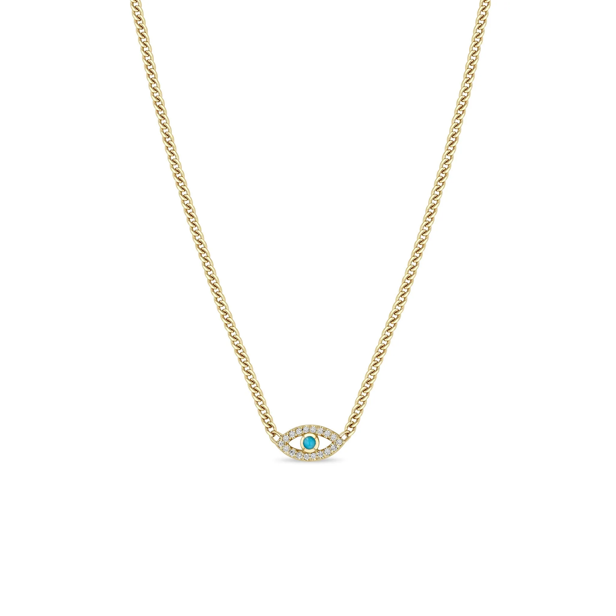 14k Turquoise & Diamond Evil Eye Curb Chain Necklace