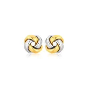 14k Two Tone Gold Square Love Knot Stud Earrings