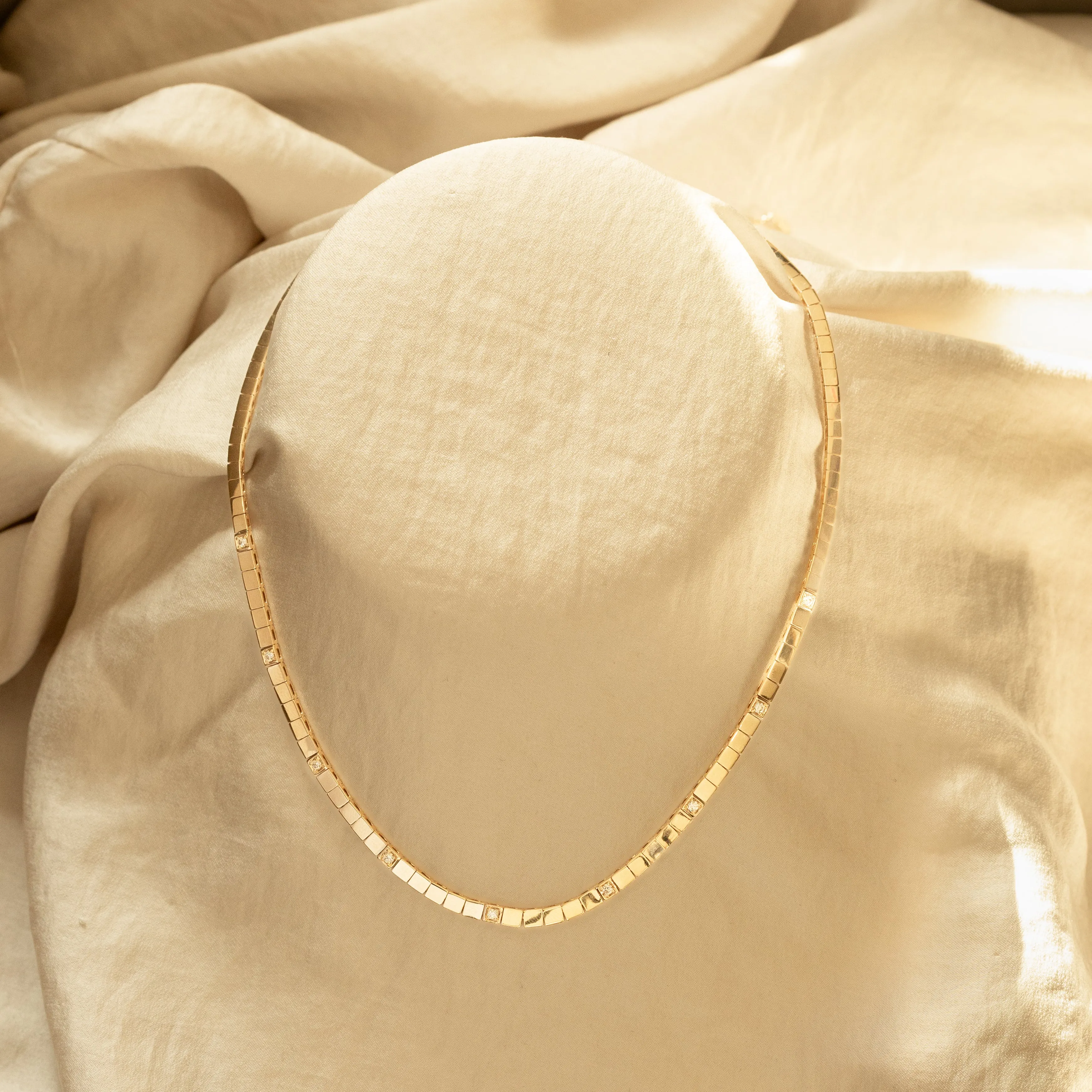 14K Yellow Gold Diamond Square Pattern Necklace