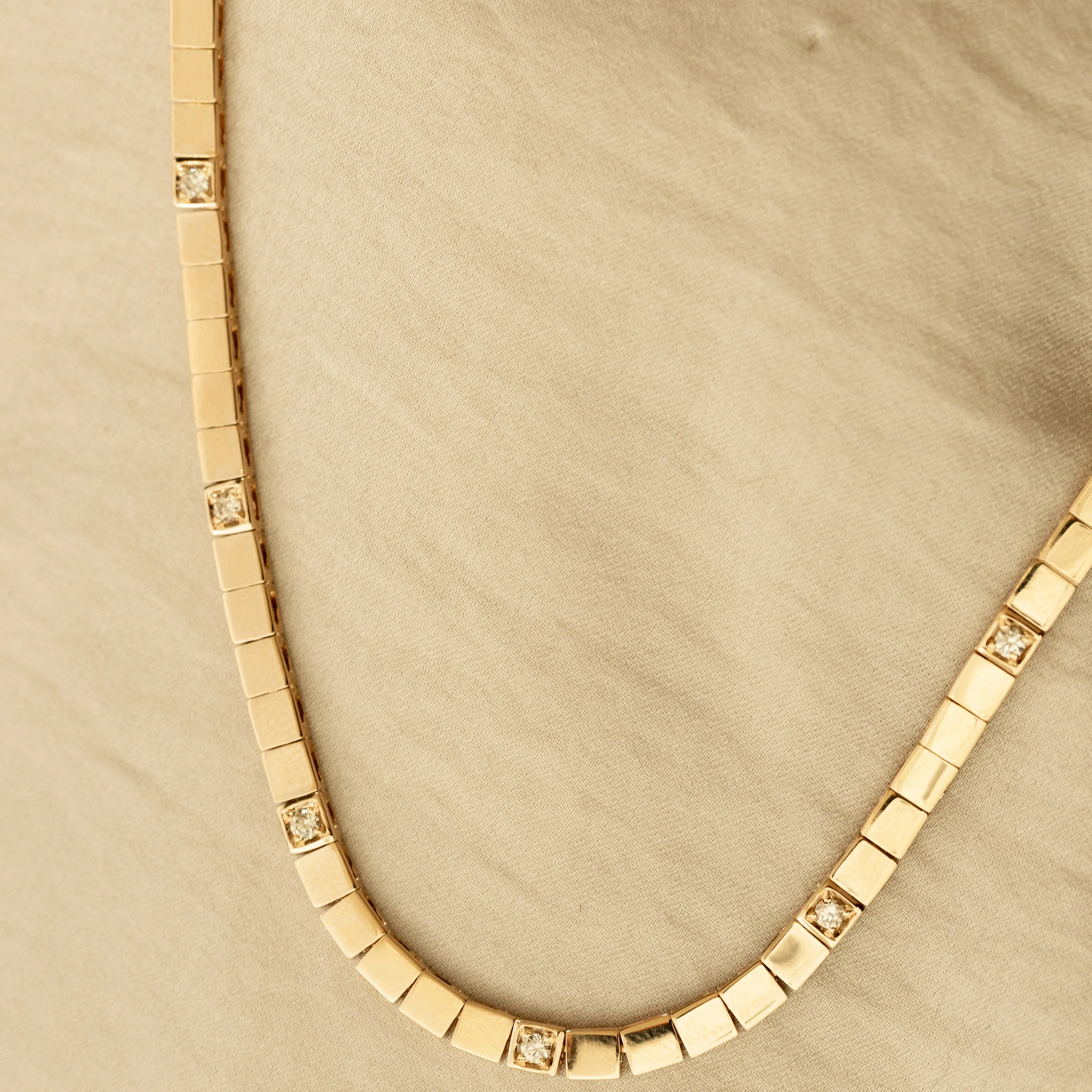 14K Yellow Gold Diamond Square Pattern Necklace