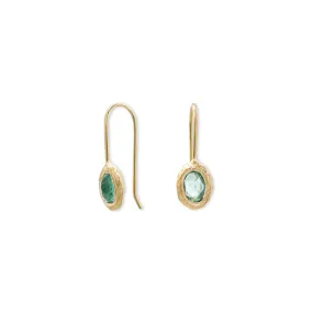 18K Oval Fixed Hook Earrings in Emerald