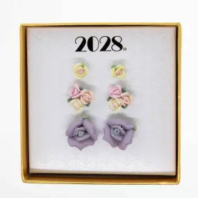 1928 Jewelry 3Pc Multi Color Porcelain Rose In A Box Earring Set