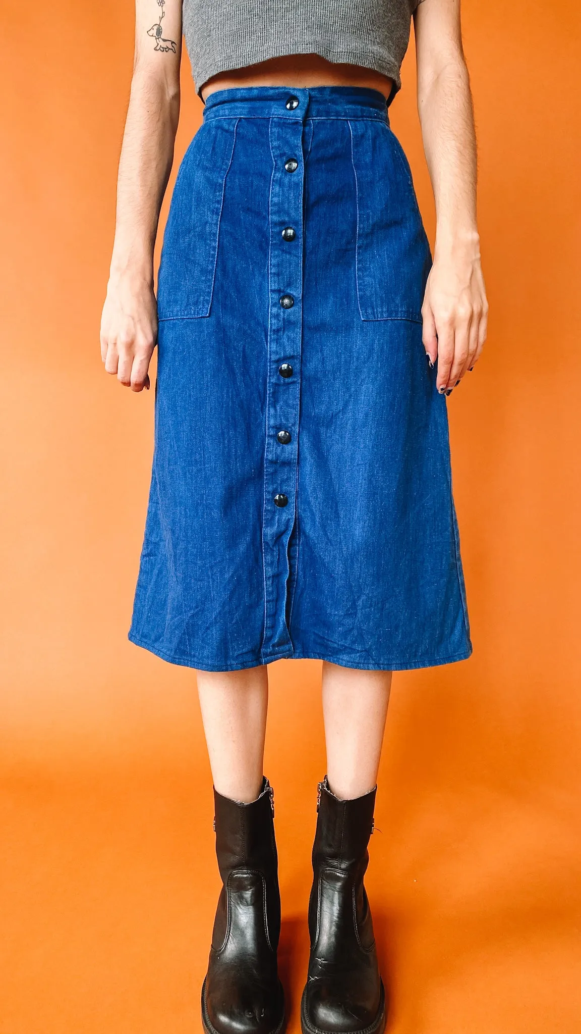 1990s Denim Button-Up Midi Skirt, sz. XXS