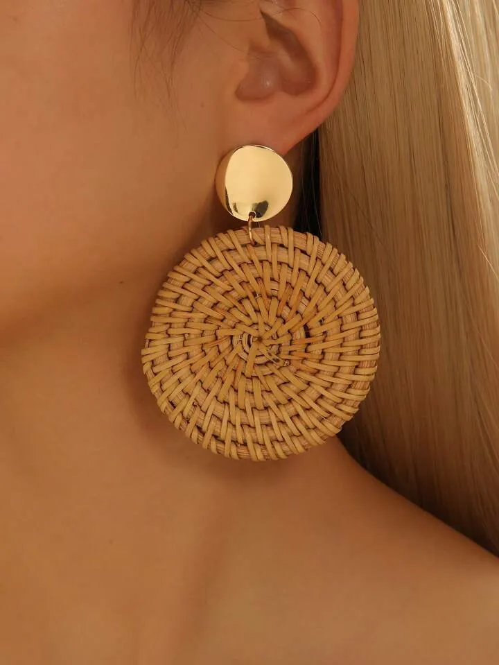 1pair woven large round earrings in multi