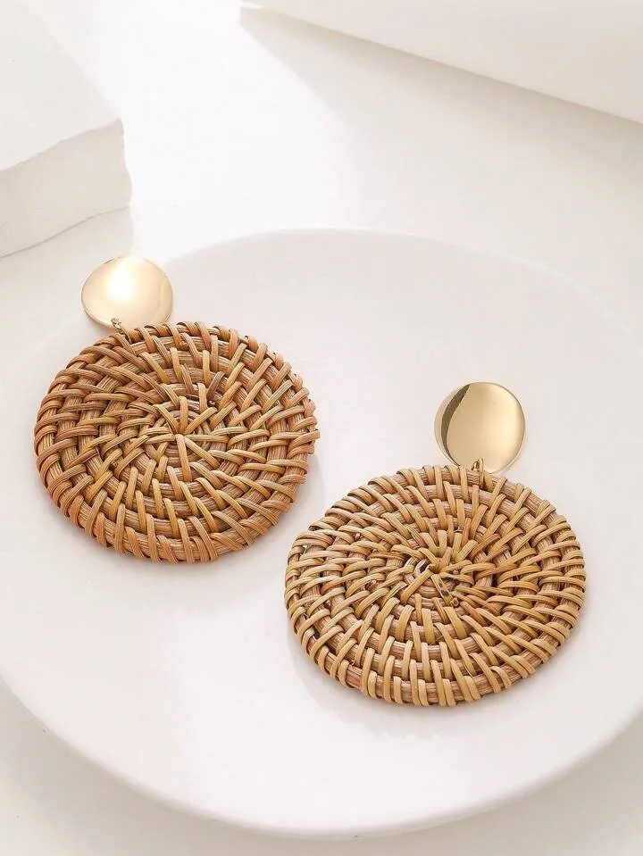 1pair woven large round earrings in multi