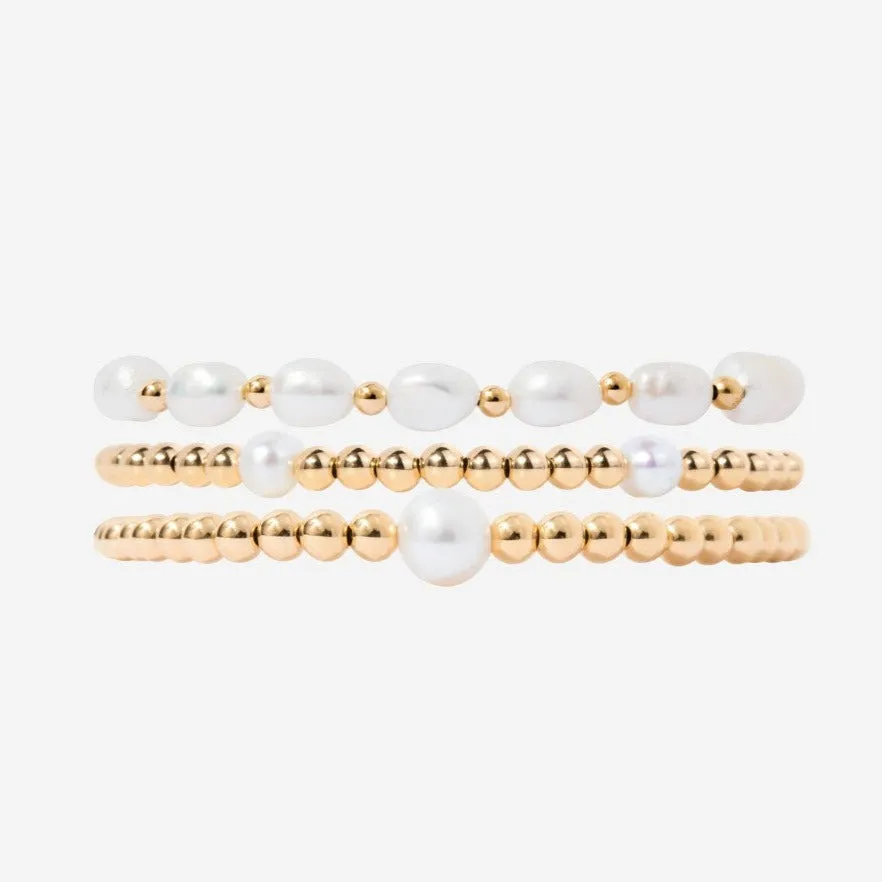 3mm Bead Pearl Bracelet Set