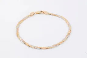 7" 14k Tri-Tone Gold Woven Herringbone Chain Bracelet (3.16g.)