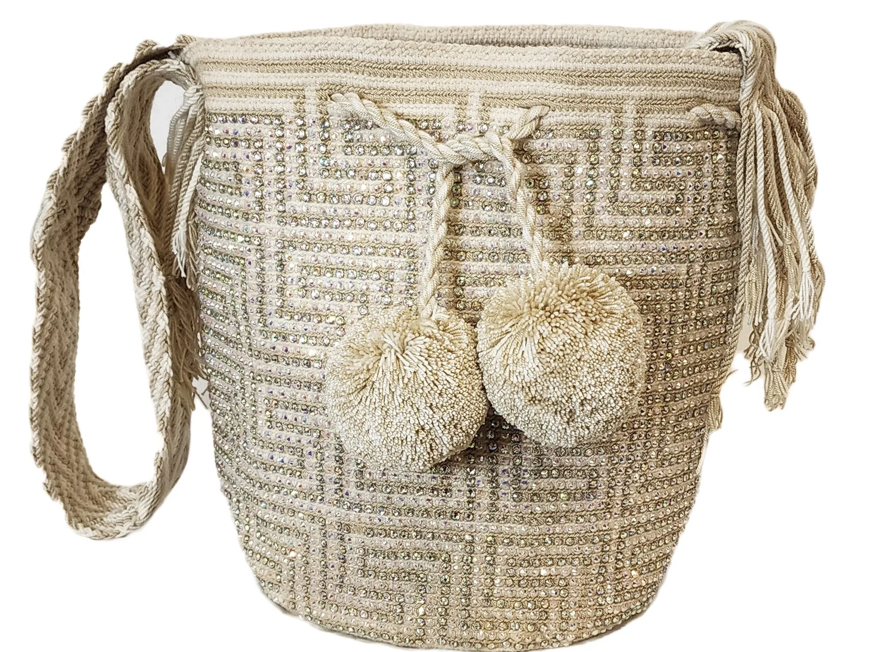 Amber Handmade Crochet Wayuu Mochila Bag with Crystals