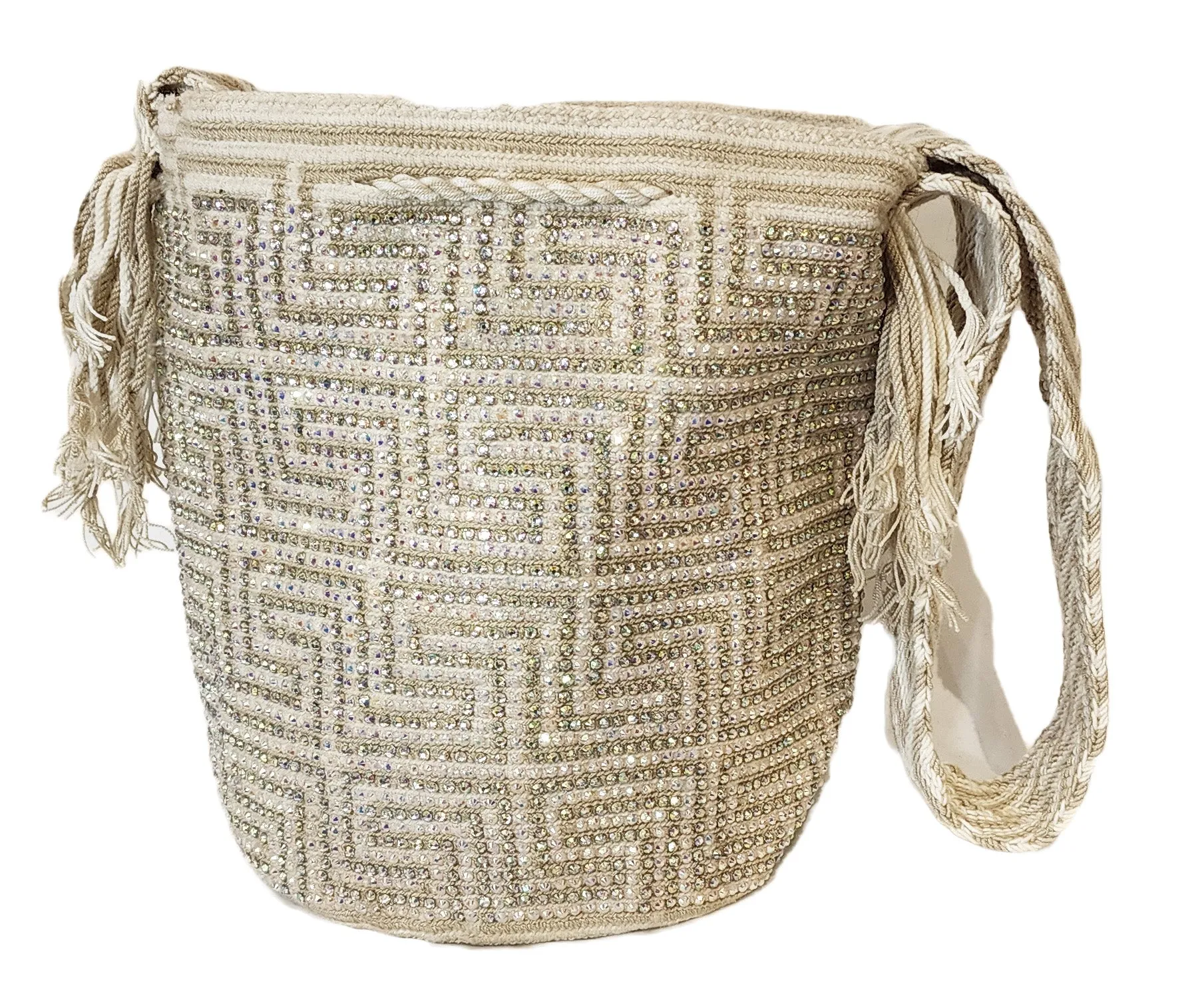 Amber Handmade Crochet Wayuu Mochila Bag with Crystals