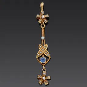 Antiue Pearl, Sapphire & Diamond 14K Yellow Gold Pendant