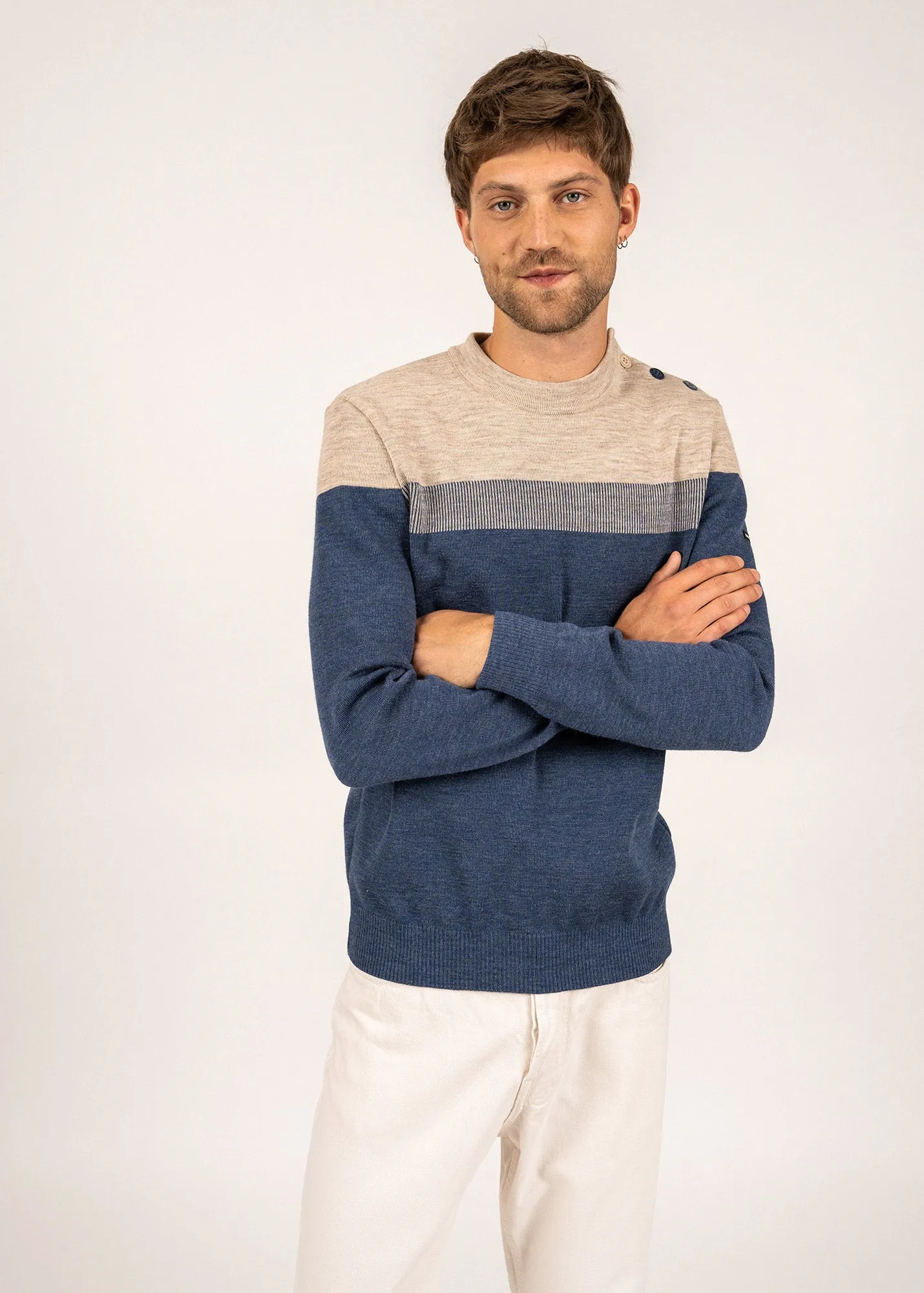 Aquitaine sailor jumper - regular fit, in wool (JEAN/BEIGE)