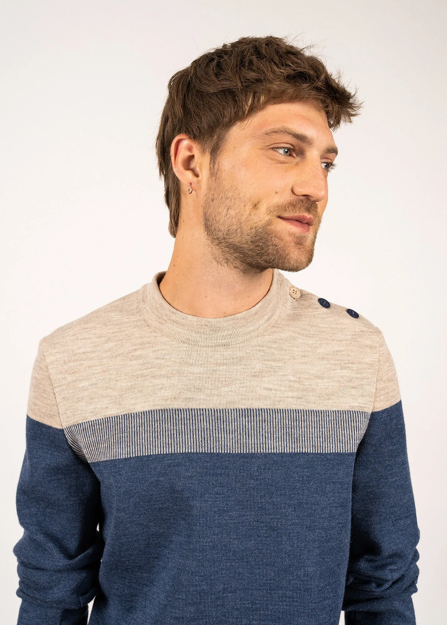 Aquitaine sailor jumper - regular fit, in wool (JEAN/BEIGE)