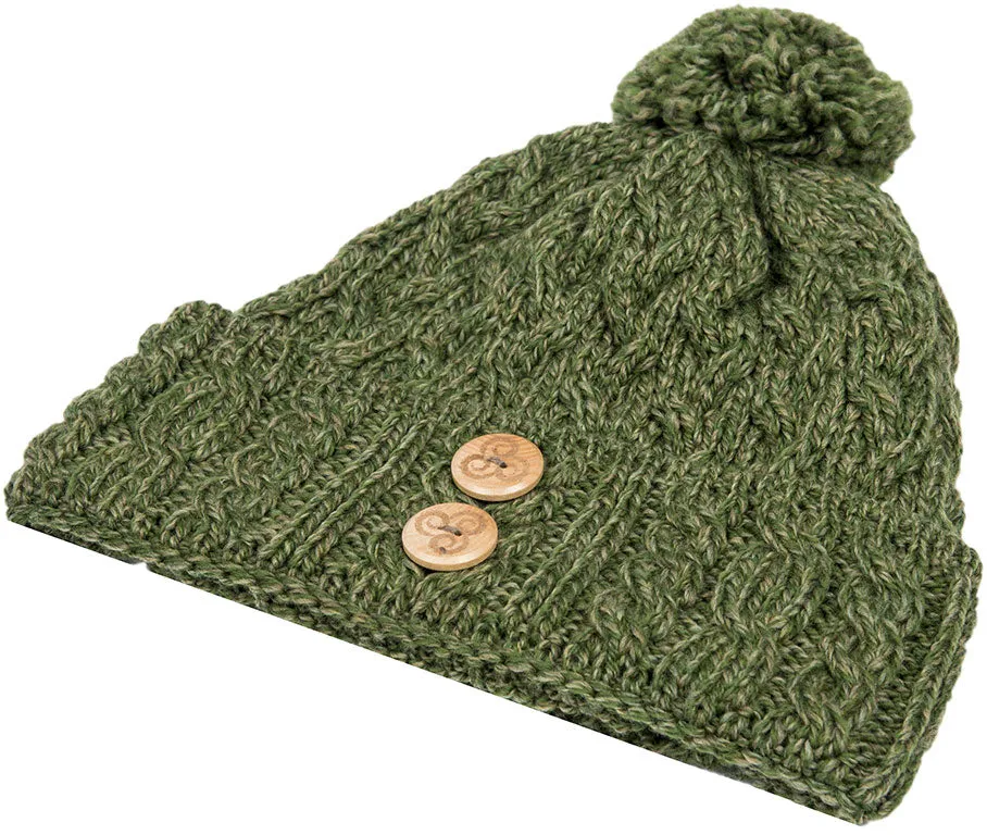 Aran Chunky Knit Button Bobble Hat