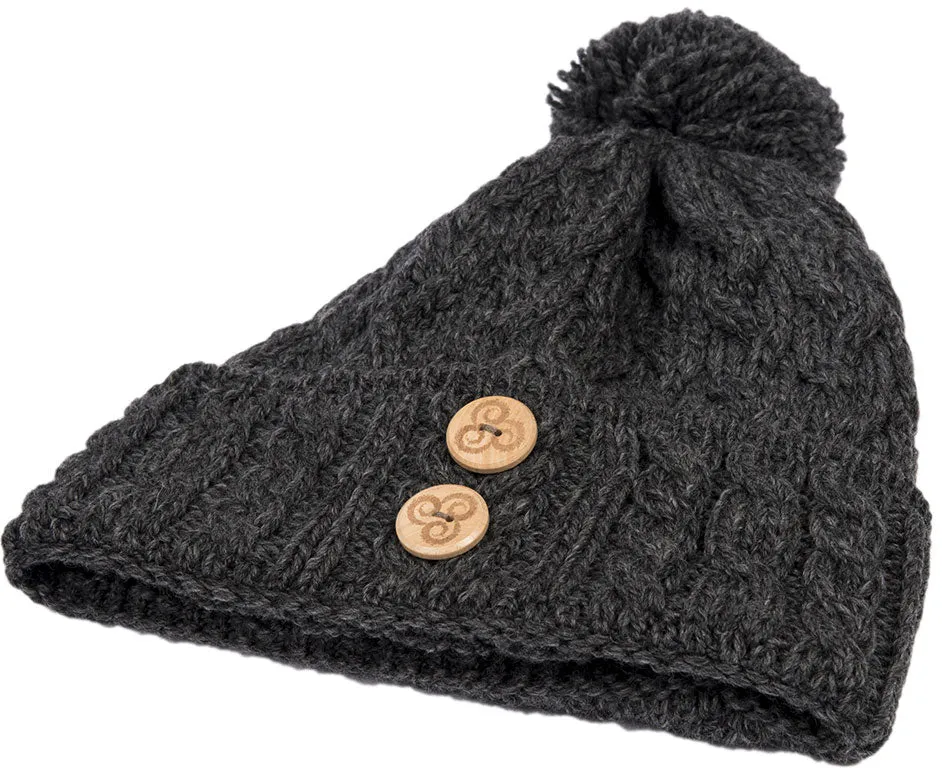 Aran Chunky Knit Button Bobble Hat