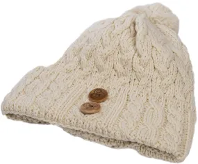 Aran Chunky Knit Button Bobble Hat