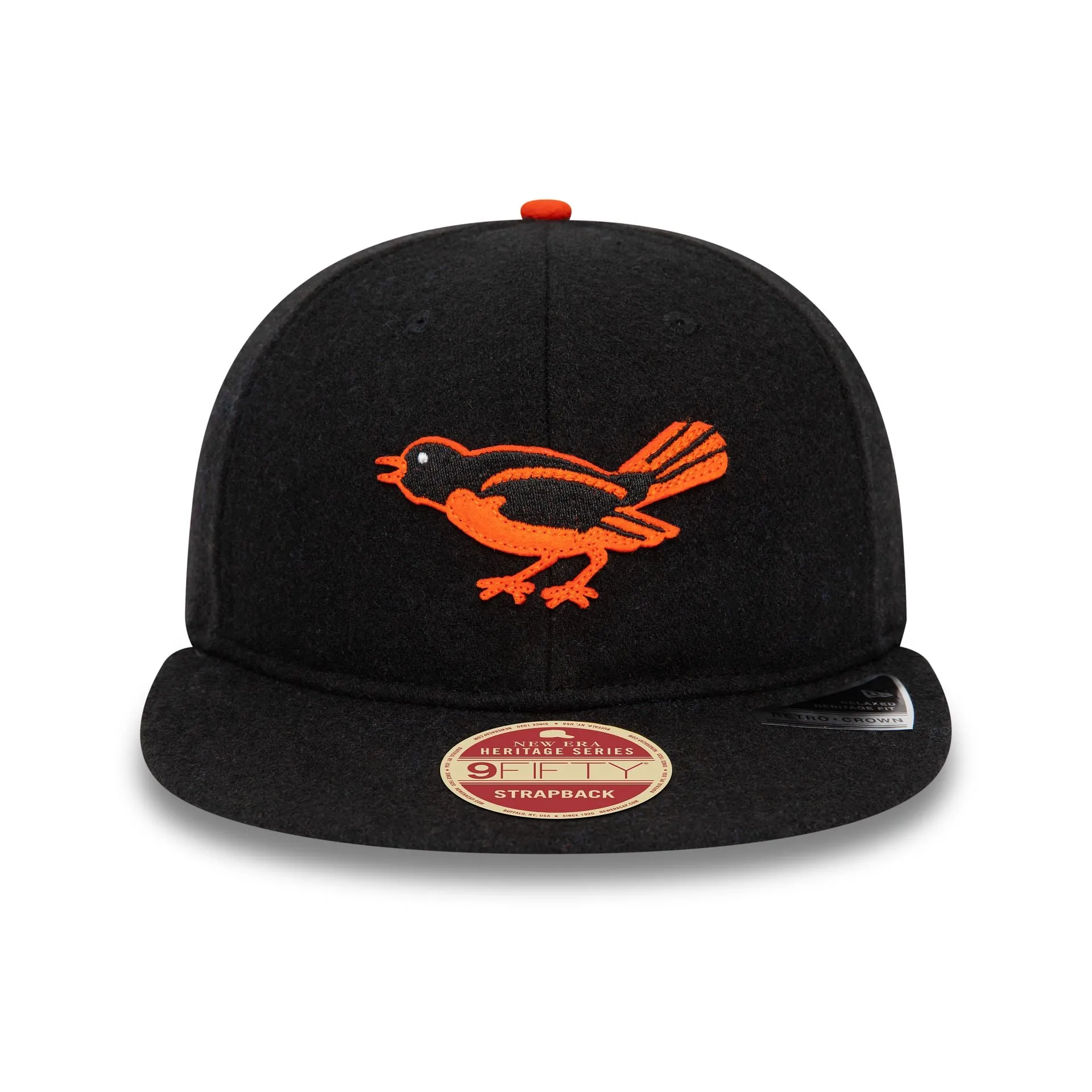 Baltimore Orioles Heritage Series Black Retro Crown 9FIFTY Strapback Cap