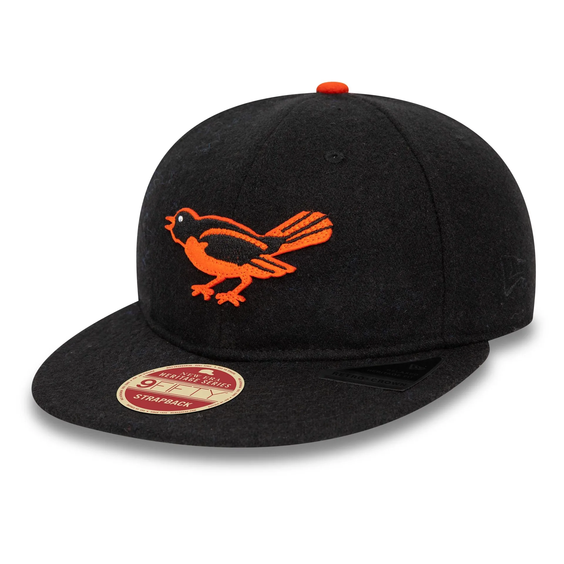 Baltimore Orioles Heritage Series Black Retro Crown 9FIFTY Strapback Cap