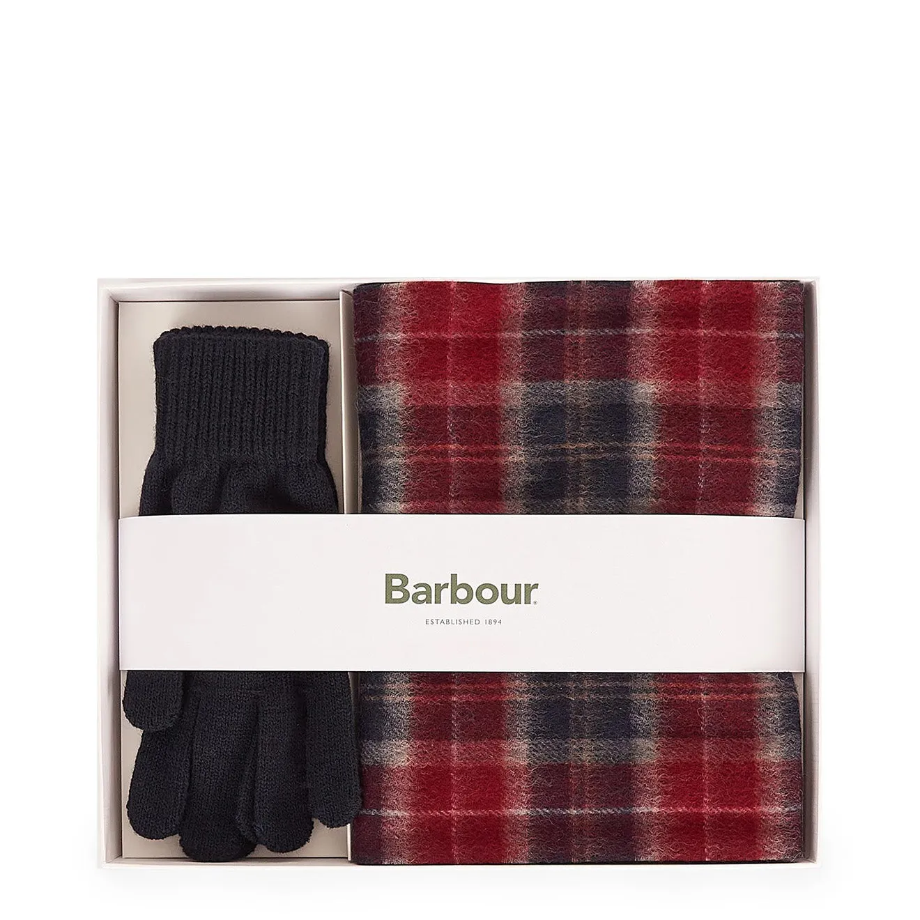 Barbour Tartan Scarf / Gloves Gift Set Cranberry