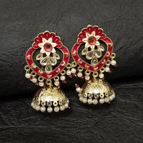 Bhavi Jewels Gold Plated Meenakari Jhumki Earrings