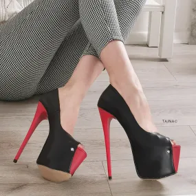 Black Red Peep Toe Classic Pumps