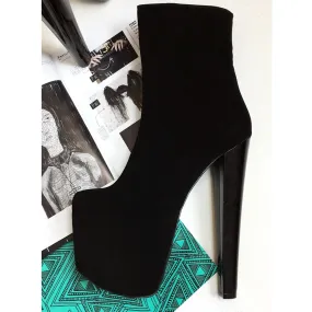 Black Suede  High Heel Platform Ankle Boots