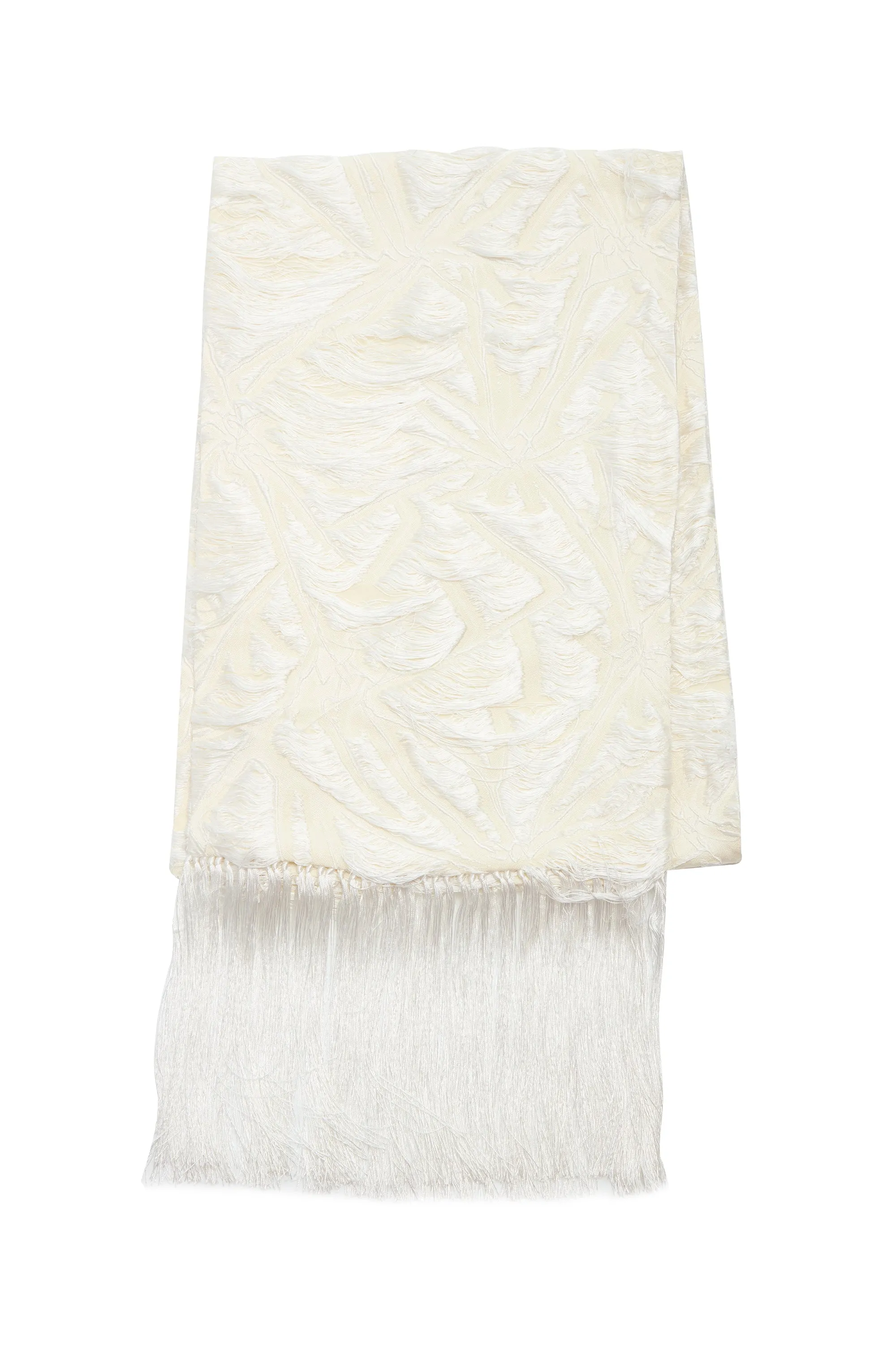 Blaine Scarf in Ivory Silk Virgin Wool Jacquard