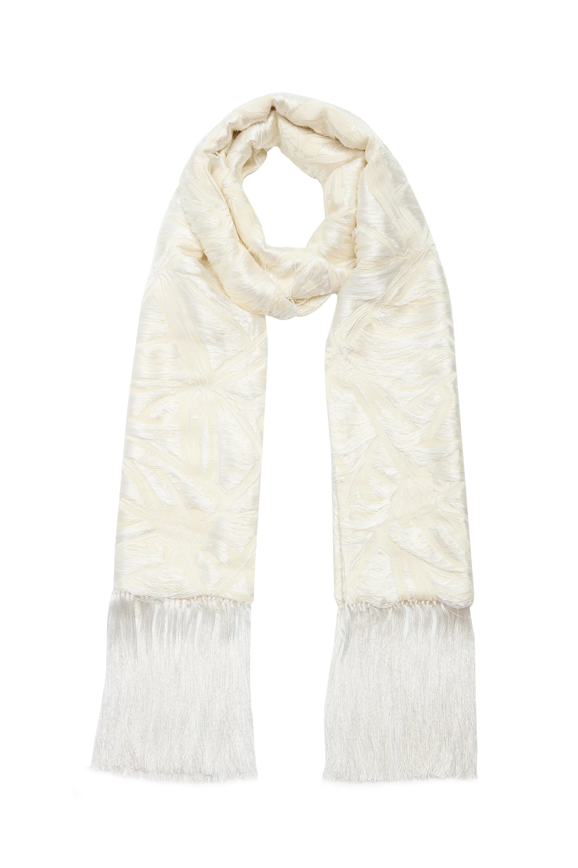 Blaine Scarf in Ivory Silk Virgin Wool Jacquard