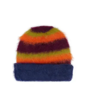 Boxy Stripe Knit Beanie - Orange Multi