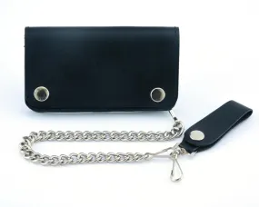 BWC237 Black Leather Long Bi-Fold Biker Chain Wallet