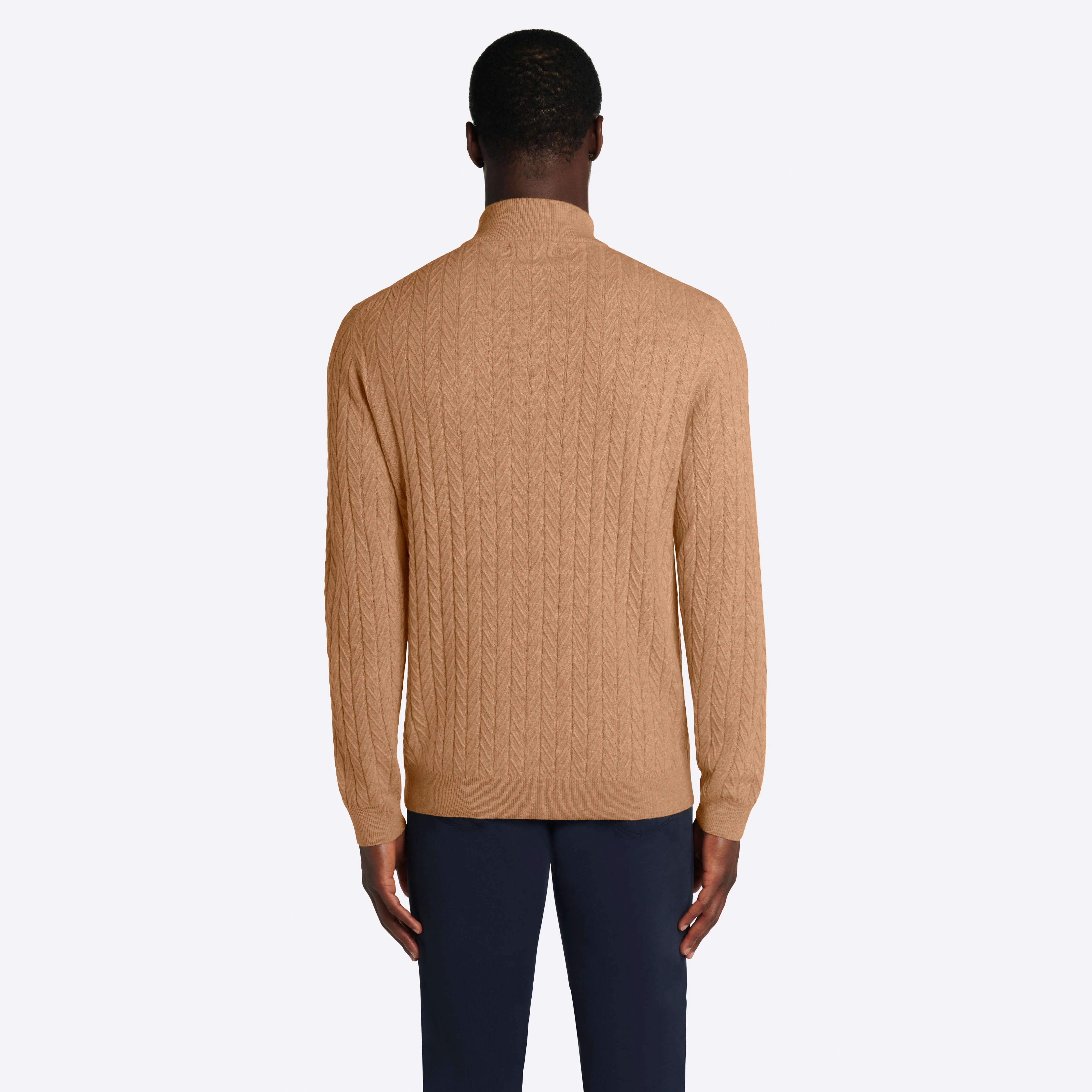 Cable Knit Quarter Zip Mock Neck Sweater