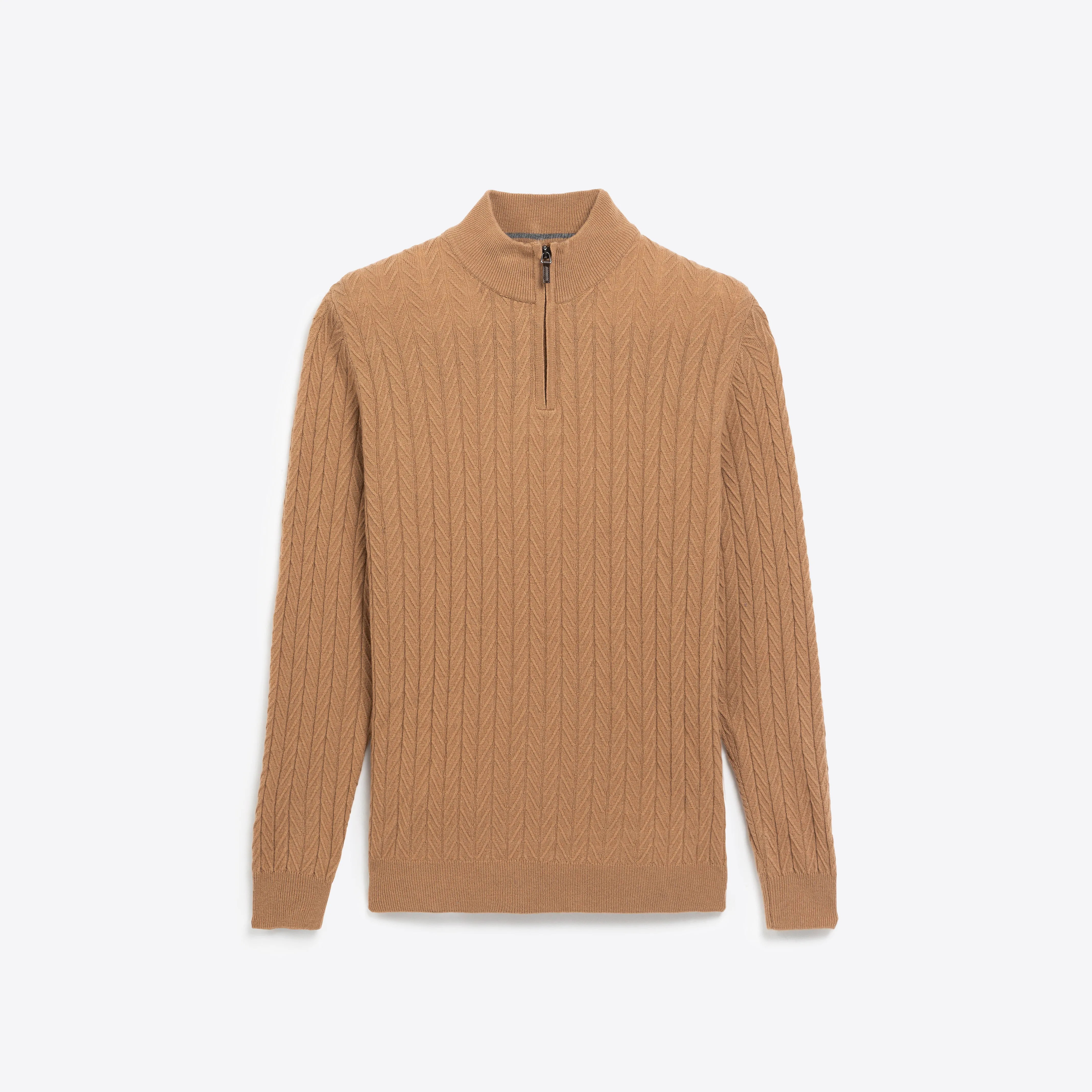 Cable Knit Quarter Zip Mock Neck Sweater