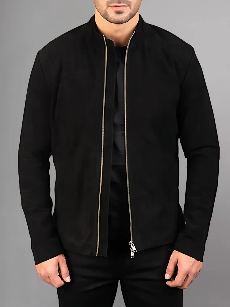 Charcoal Suede Biker Leather Jacket