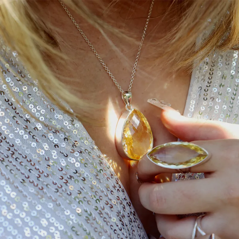 Chunky Citrine Teardrop Boho Pendant