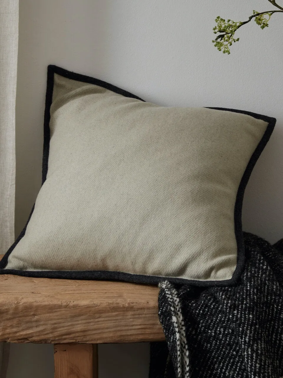 Cream Wool Cushion Cover with Slate Trim