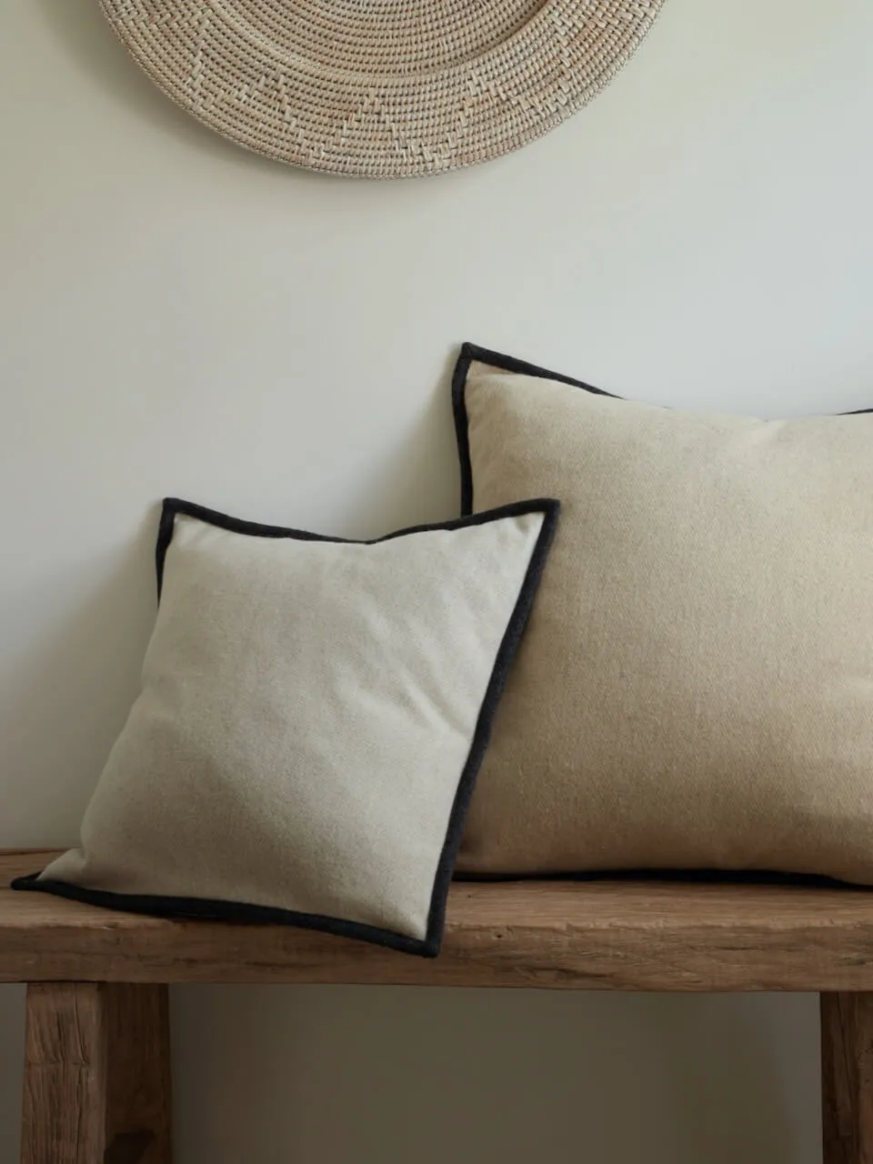 Cream Wool Cushion Cover with Slate Trim