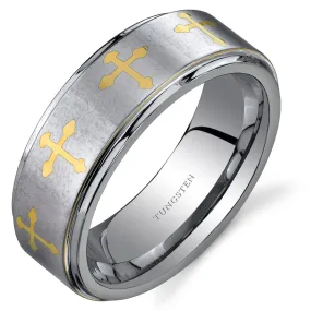 Cross Motif 8 mm Mens Tungsten Band Size 12