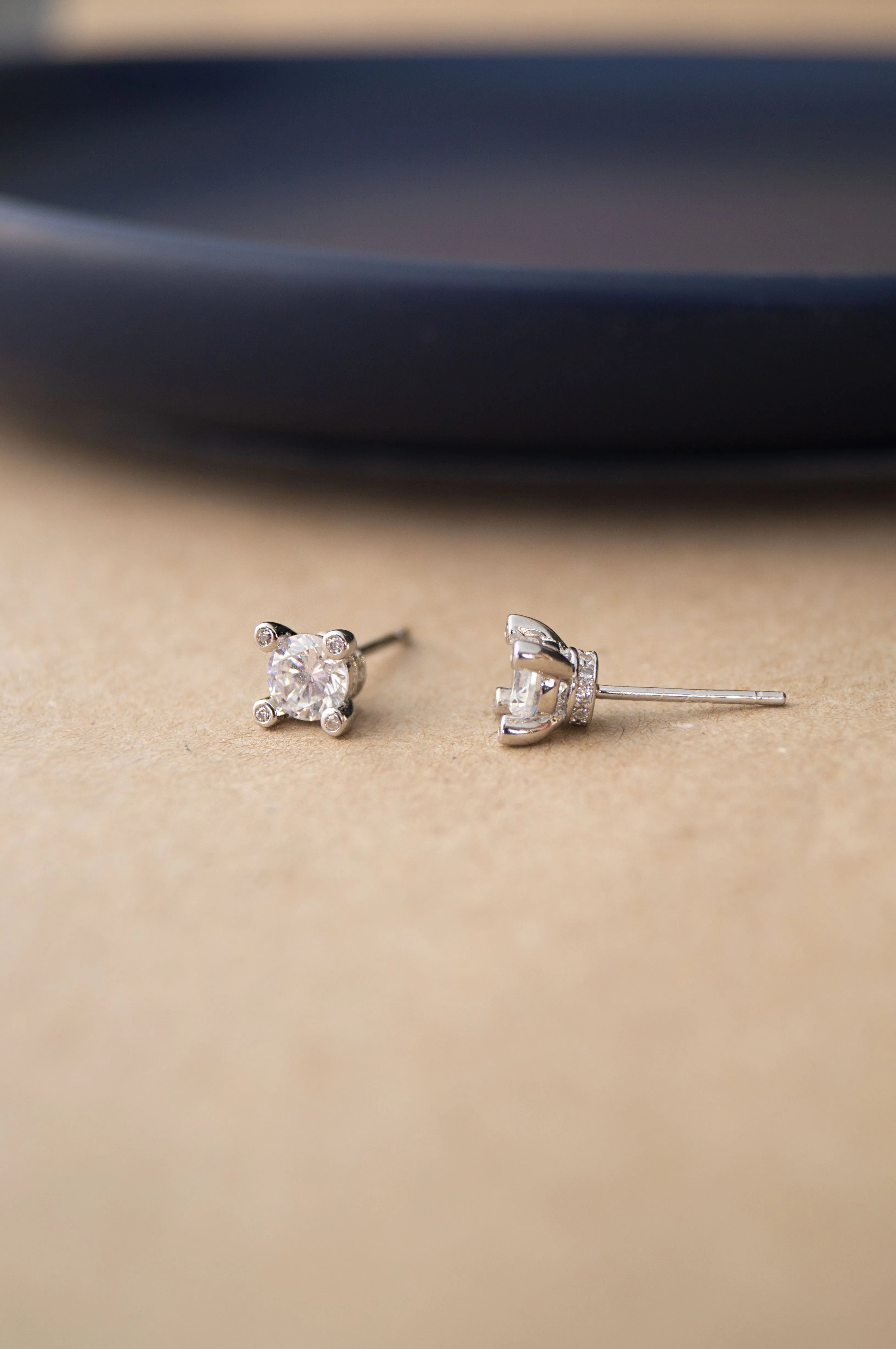 Dazzling Ornate Solitaire Sterling Silver Stud Earrings