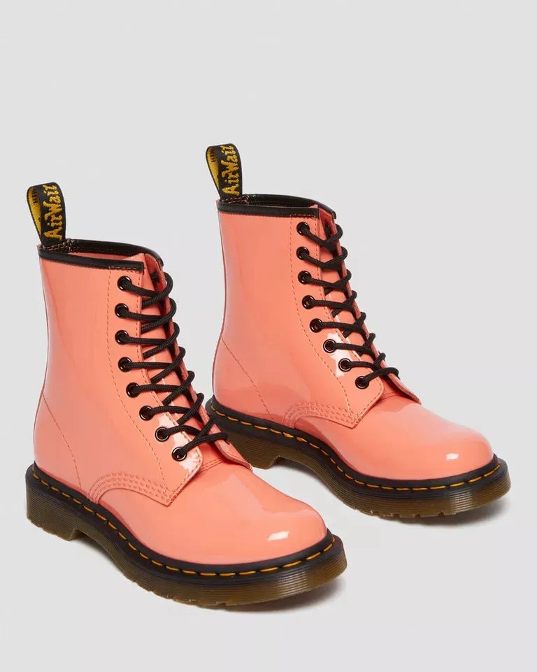 Doc Martens Women's 1460 PATENT LEATHER LACE UP BOOTS (CORAL LUCIDO)