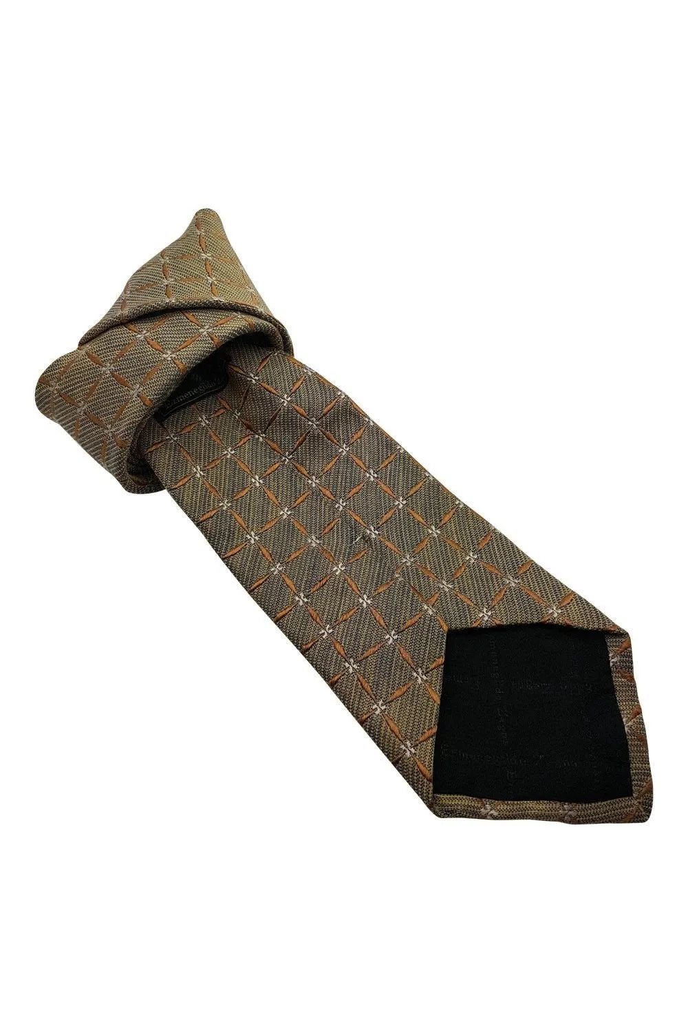 ERMENEGILDO ZEGNA 80% Silk Classic Length Designer Tie Gold Square Pattern (60")