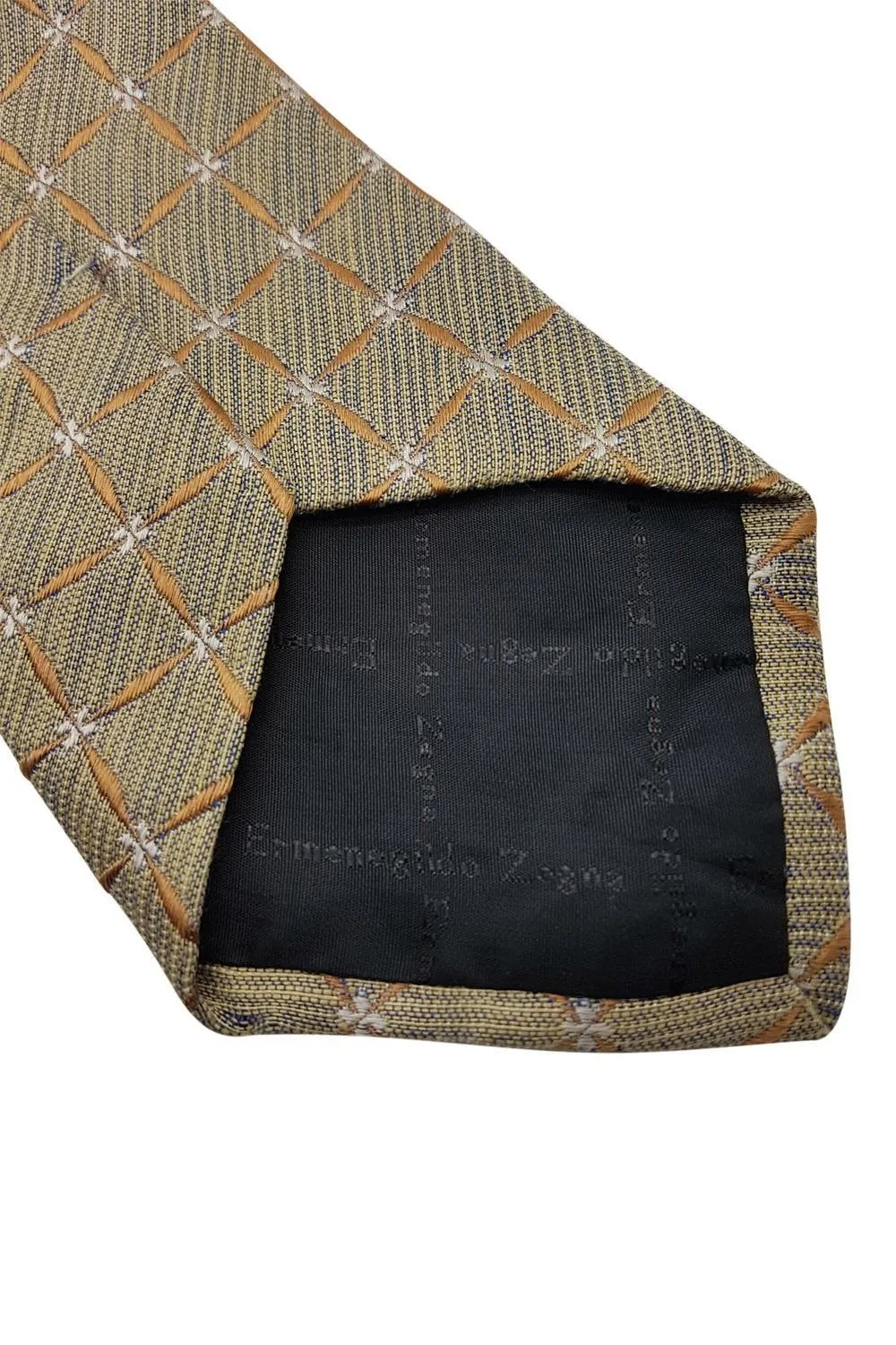 ERMENEGILDO ZEGNA 80% Silk Classic Length Designer Tie Gold Square Pattern (60")